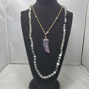 Ali khan 2pc neck set gold chain with horn shape & stones necklace amethyst